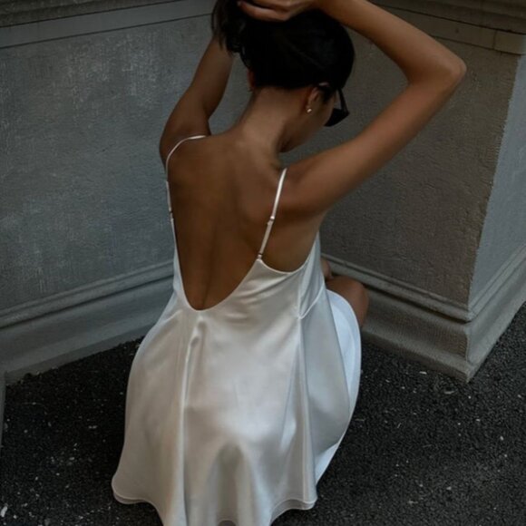 NWT! Commense Satin Backless V-Neck Dress | S - Picture 3 of 9